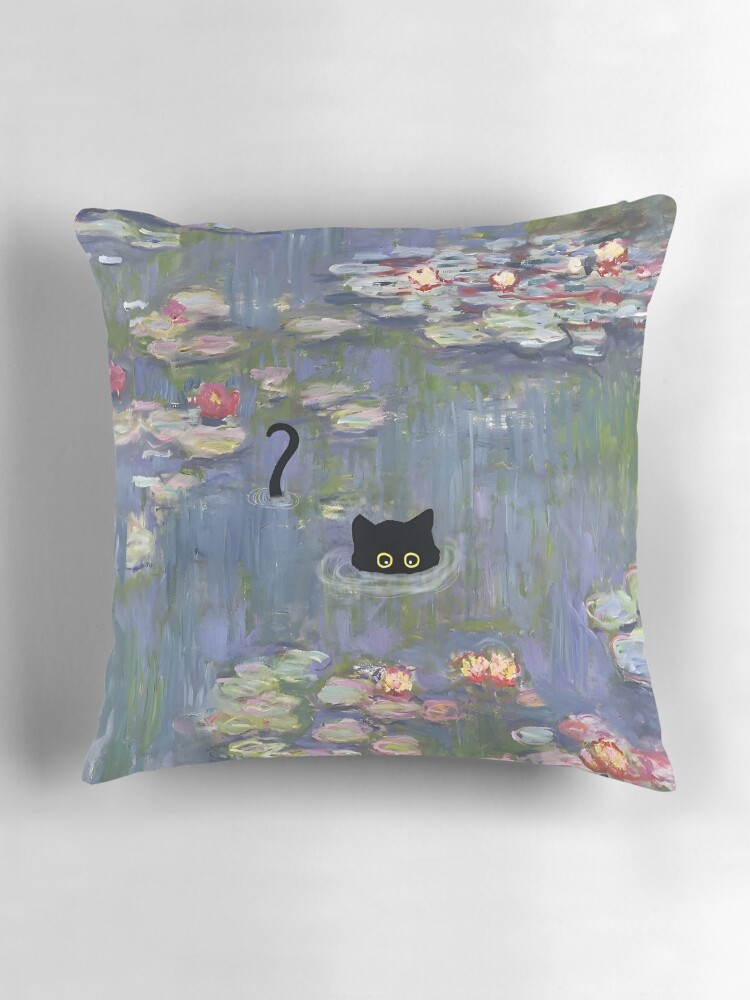 Thumbnail 3 of 4, Pillow, Cat Monet Waterlily designed and sold by outdoorway.