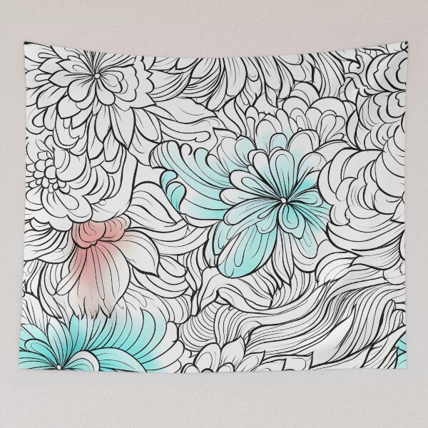 Item preview, Intricate Lineart Blooms Floral Pattern Peonies designed and sold by Lap-lab.