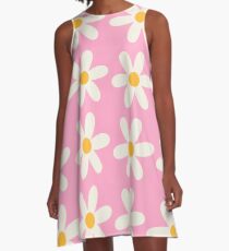 Rosa Gänseblümchen-Design A-Linien Kleid