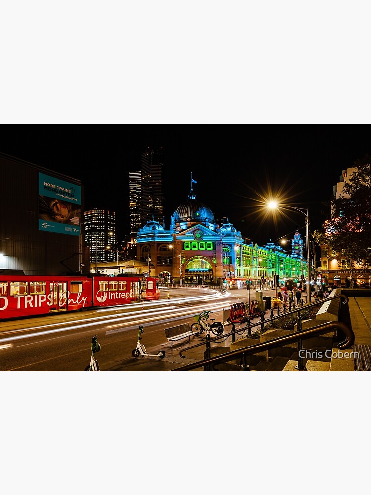 Beautiful night view of Flinders Street and Railway Station, Melbourne,  Australia Stock Photo
