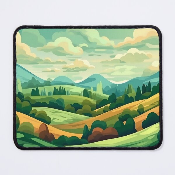 Artikelvorschau, Abstrakte Landschaft mit Hügeln und Bäumen und bewölktem Himmel. entworfen und verkauft von osadchyii.