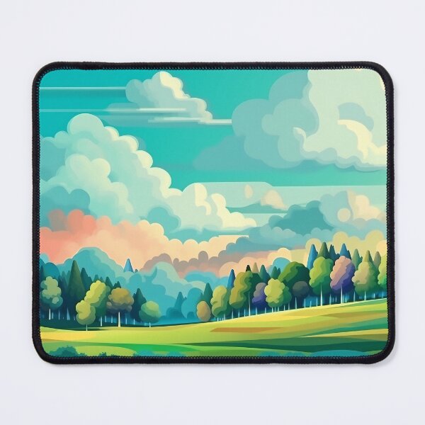 Artikelvorschau, Abstrakte Landschaft mit Hügeln und Bäumen und bewölktem Himmel. entworfen und verkauft von osadchyii.