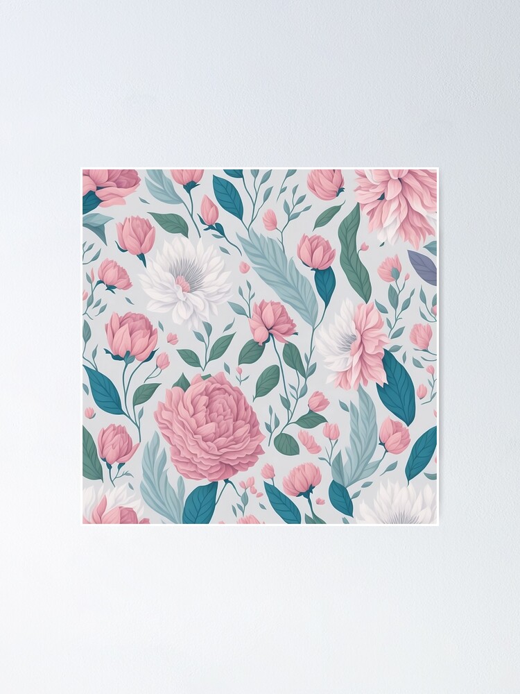 Thumbnail 1 of 3, Poster, Romantic Flower Pattern_4 designed and sold by bubblegarden.