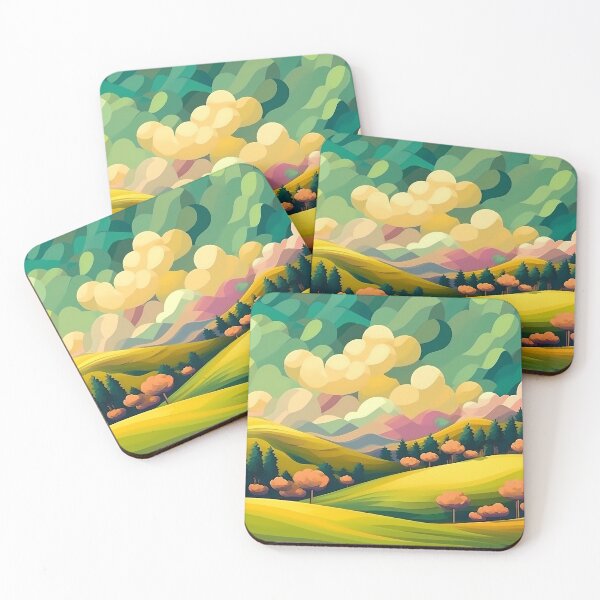 Item preview, Paisaje abstracto con colinas y árboles y cielo nublado. designed and sold by osadchyii.