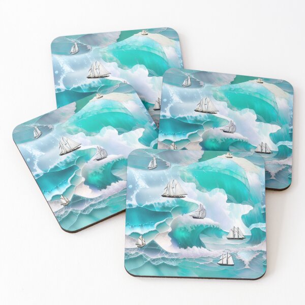 Item preview, sea, stained glass, aquamarine, ships, spray, waves designed and sold by Maria Mihailova.