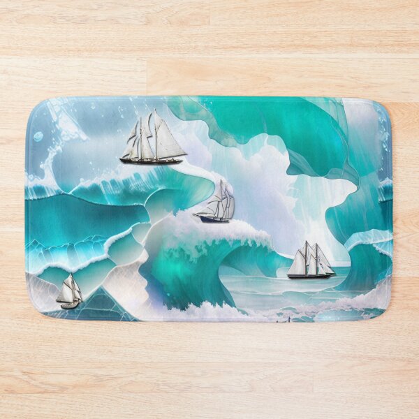 Item preview, sea, stained glass, aquamarine, ships, spray, waves designed and sold by Maria Mihailova.