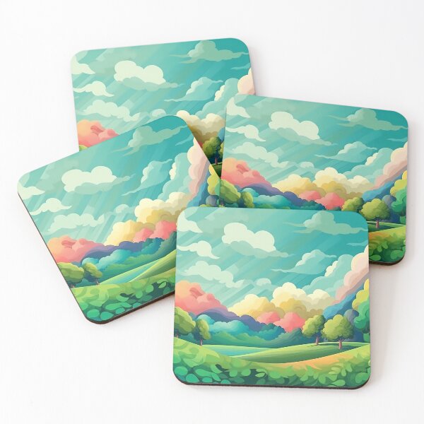 Item preview, Paisaje abstracto con colinas y árboles y cielo nublado. designed and sold by osadchyii.