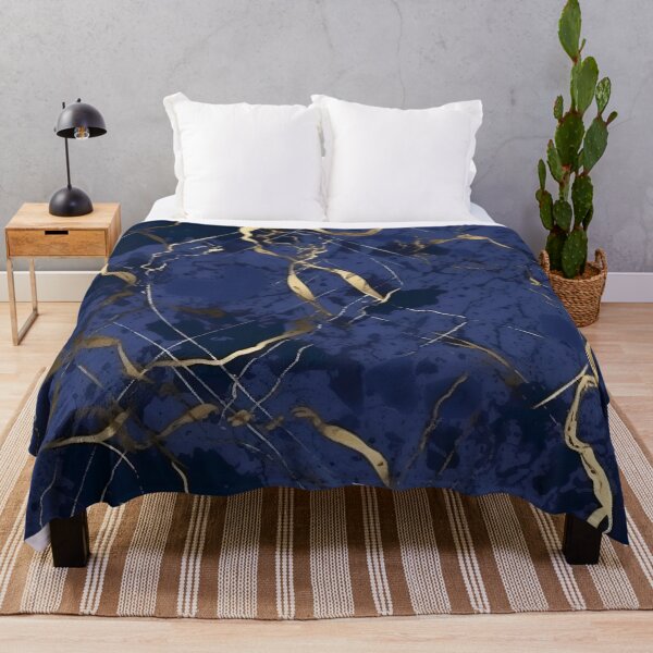 Item preview, Serenity in Gold: Dark Blue Print with Golden Streaks Marble Pattern designed and sold by EVA4designs.
