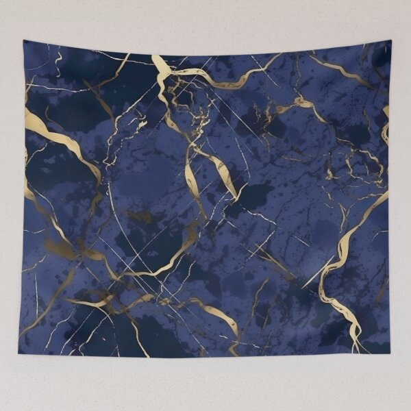 Item preview, Serenity in Gold: Dark Blue Print with Golden Streaks Marble Pattern designed and sold by EVA4designs.
