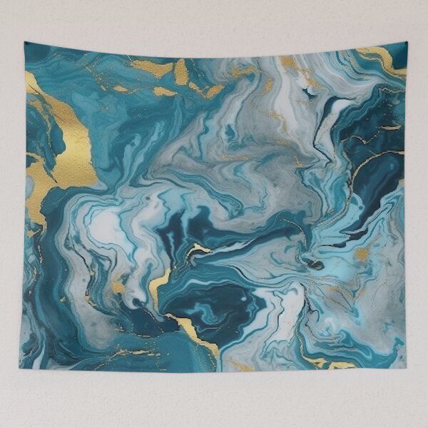 Item preview, Marbled Elegance: Blue-Green-Grey Print with Gold Streaks Marble Pattern designed and sold by EVA4designs.