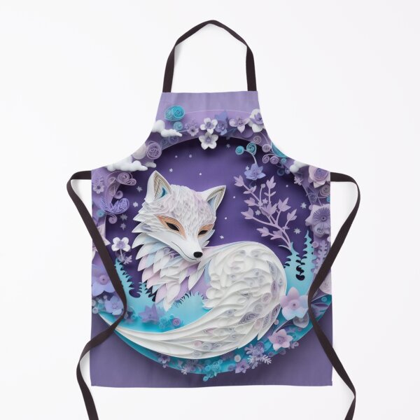 Artikelvorschau, Paper cut fox with flowers and moon on violet background. Papercraft. entworfen und verkauft von aiphotosart.