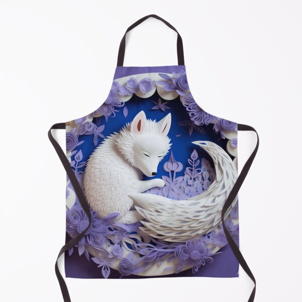 Artikelvorschau, White fox in a wicker basket with purple flowers on a blue background entworfen und verkauft von aiphotosart.