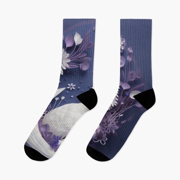 Item preview, White fox on a blue background with flowers and decorative elements. 3d rendering designed and sold by aiphotosart.