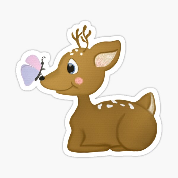 Bambi Kitz Reh mit einen kleinen bunten Schmetterling Rehkitz Sticker