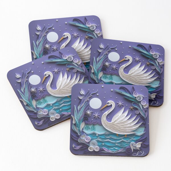 Artikelvorschau, Paper cut of swan on blue background with moon and stars. entworfen und verkauft von aiphotosart.