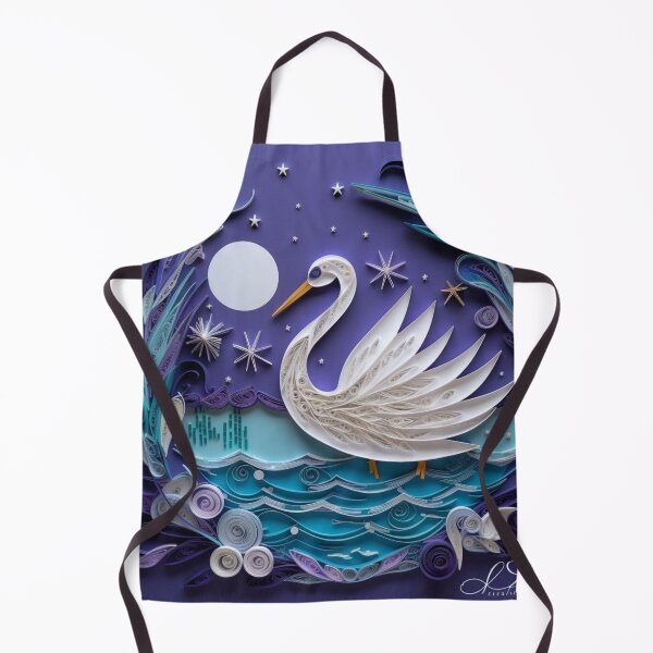 Artikelvorschau, Paper cut of swan on blue background with moon and stars. entworfen und verkauft von aiphotosart.