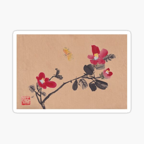 Chinese painting Orchid and Butterfly Sticker