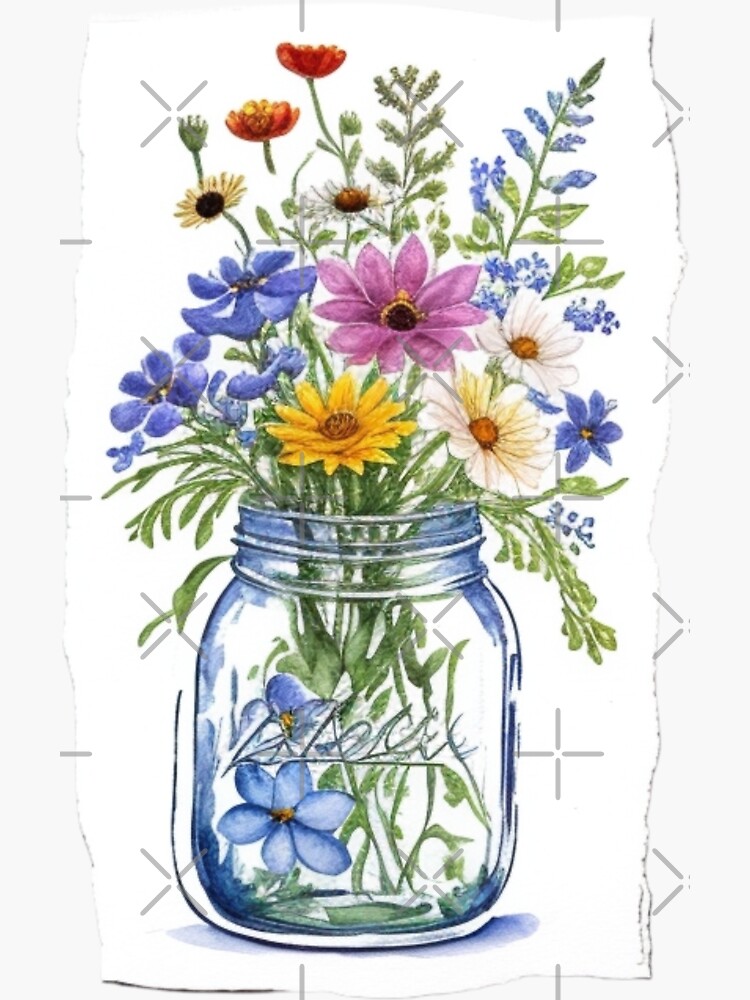 Wildflower Bouquet T-shirt Watercolor Mason Jar Flowers 