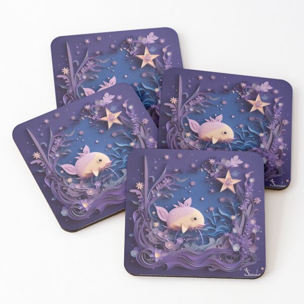 Artikelvorschau, illustration of paper cut fish in the sea with stars and flowers entworfen und verkauft von aiphotosart.