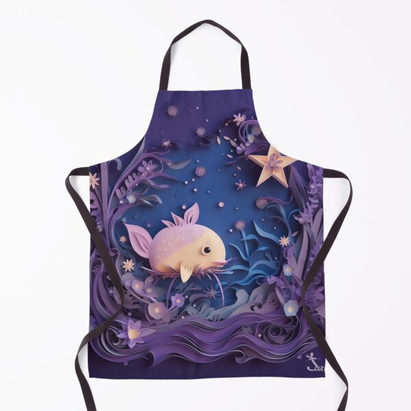Artikelvorschau, illustration of paper cut fish in the sea with stars and flowers entworfen und verkauft von aiphotosart.