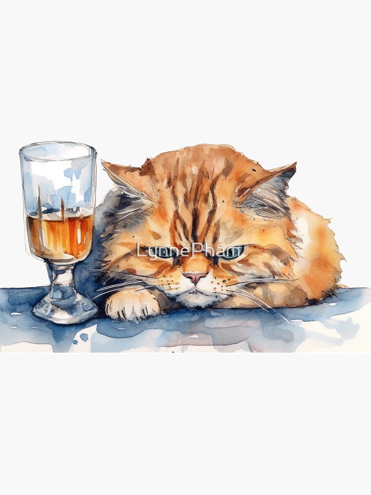 Sad Cat_Cat and Wine Sticker