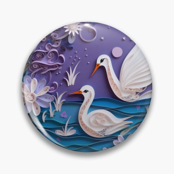 Artikelvorschau, Paper cut of two white swans on a purple background. Paper craft. entworfen und verkauft von aiphotosart.