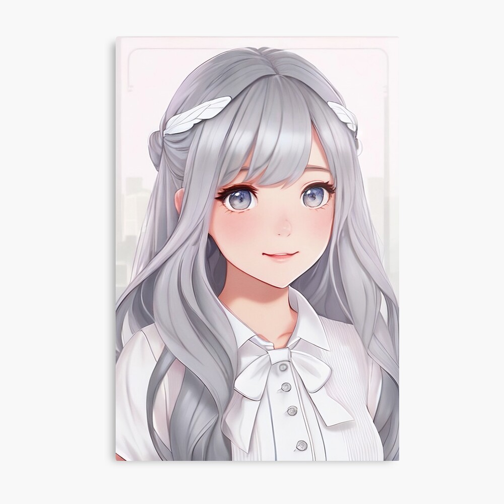 Cute Anime Girl with Grey Hair and Innocent Look