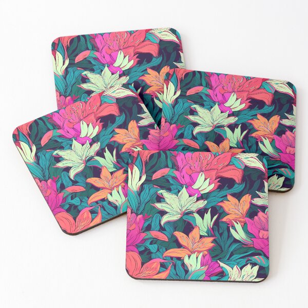 Item preview, Flower Pattern 7, vibrant lilies I think I'm on fire, like chromatic aberration, pink, magenta, sea green, flowers and nature. designed and sold by FoxRobinRabbit.