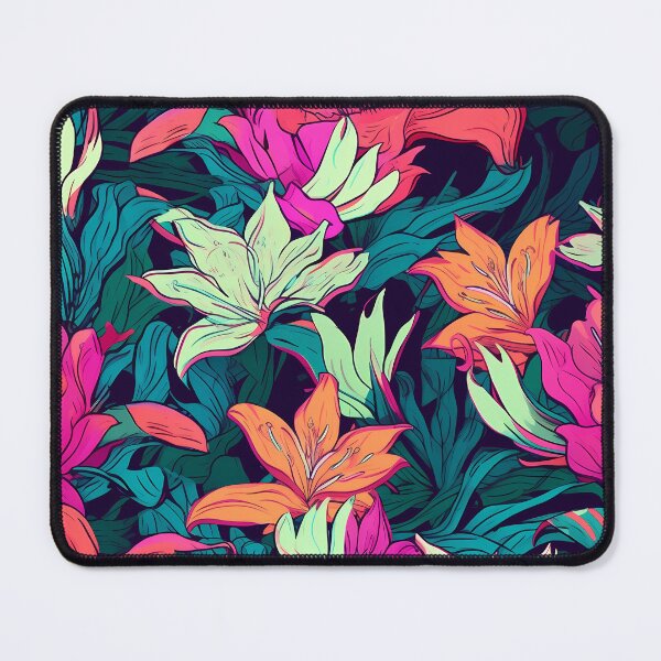 Item preview, Flower Pattern 7, vibrant lilies I think I'm on fire, like chromatic aberration, pink, magenta, sea green, flowers and nature. designed and sold by FoxRobinRabbit.
