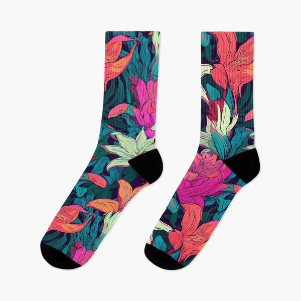 Item preview, Flower Pattern 7, vibrant lilies I think I'm on fire, like chromatic aberration, pink, magenta, sea green, flowers and nature. designed and sold by FoxRobinRabbit.