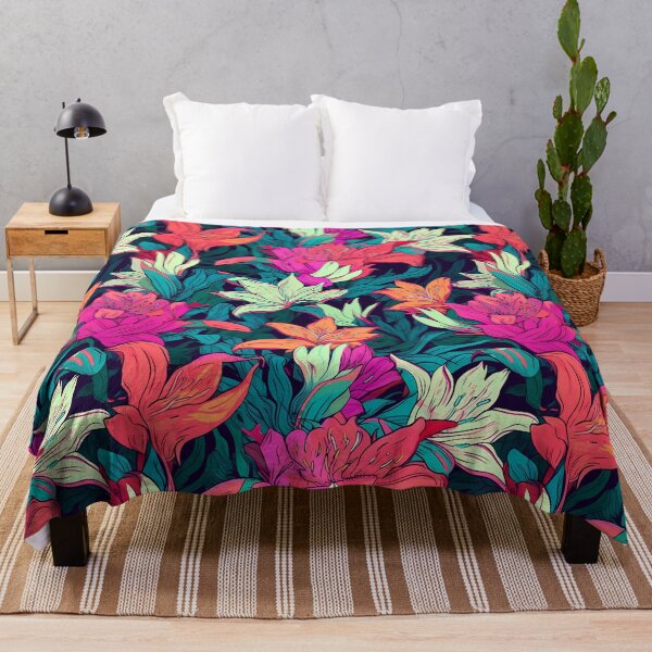 Item preview, Flower Pattern 7, vibrant lilies I think I'm on fire, like chromatic aberration, pink, magenta, sea green, flowers and nature. designed and sold by FoxRobinRabbit.