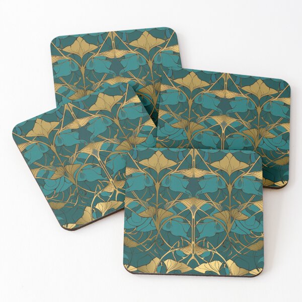 Item preview, Ginko teal and gold pattern designed and sold by Retrocranio.