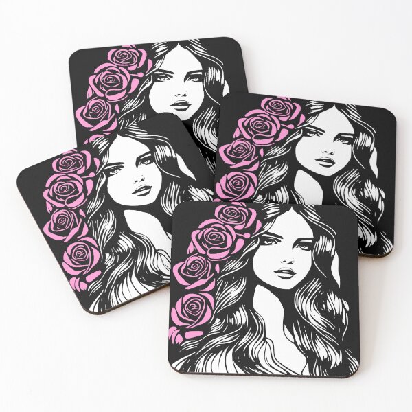 Item preview, Pretty Girl with Long Hair and Pink Roses Black and White  designed and sold by Shapes-Mania.