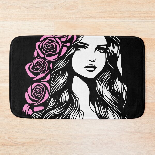Item preview, Pretty Girl with Long Hair and Pink Roses Black and White  designed and sold by Shapes-Mania.