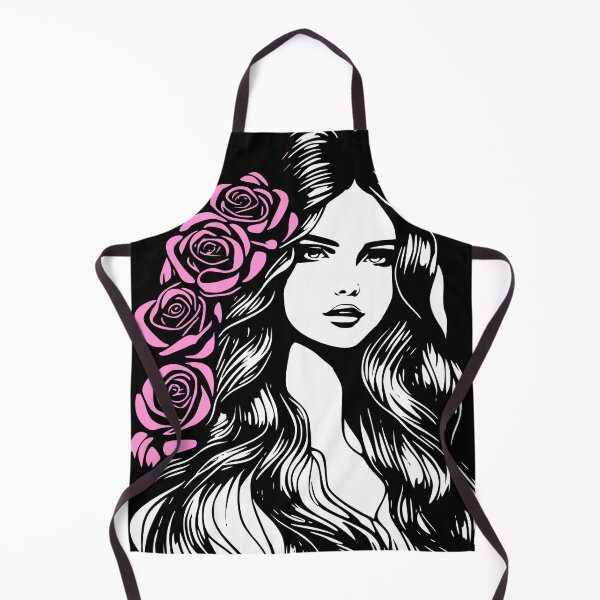 Item preview, Pretty Girl with Long Hair and Pink Roses Black and White designed and sold by Shapes-Mania.