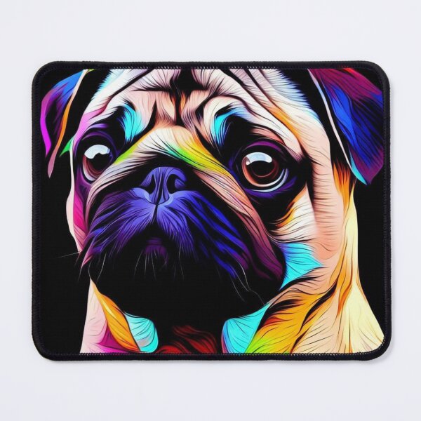 Item preview, Colourful and cute Pug dog with black background designed and sold by Hello Llama.