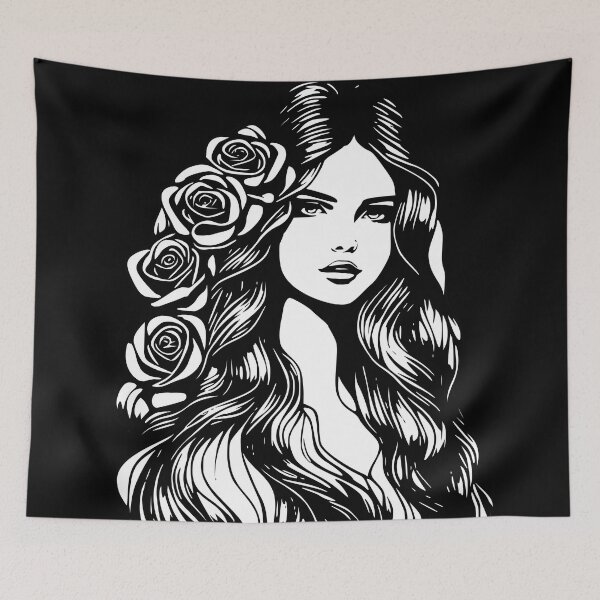 Item preview, Pretty Girl with Long Hair and Roses designed and sold by Shapes-Mania.