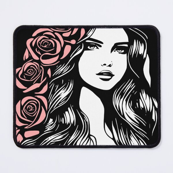 Item preview, Pretty Girl with Long Hair and Red Roses Black and White  designed and sold by Shapes-Mania.