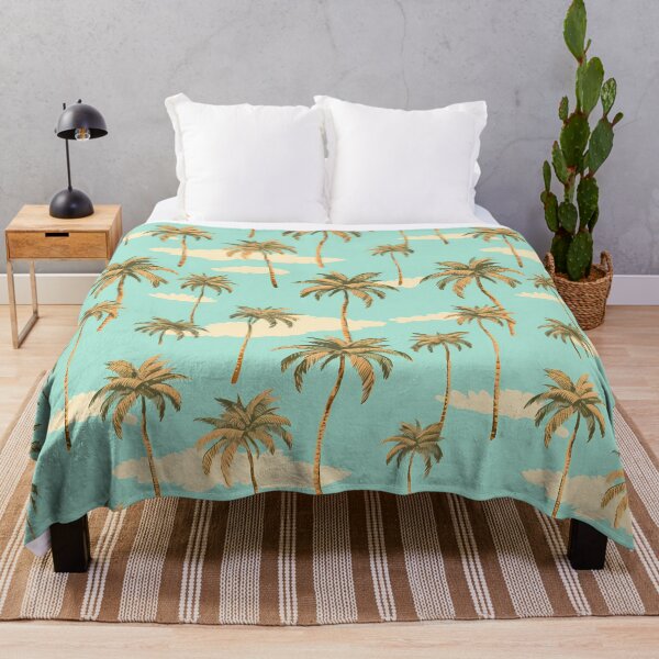 Item preview, Tropical Palm Pattern 1, pastel vintage lonely palm trees, floating in blue skies and white clouds, green, blue, white, island life and nature. designed and sold by FoxRobinRabbit.