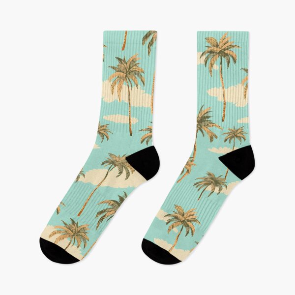 Item preview, Tropical Palm Pattern 1, pastel vintage lonely palm trees, floating in blue skies and white clouds, green, blue, white, island life and nature. designed and sold by FoxRobinRabbit.
