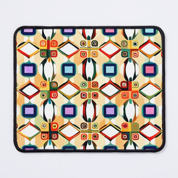Item preview, Armonía en esplendor geométrico: una fusión vibrante de cuadrados y triángulos en patrón rojo, amarillo y verde designed and sold by Sequence1.