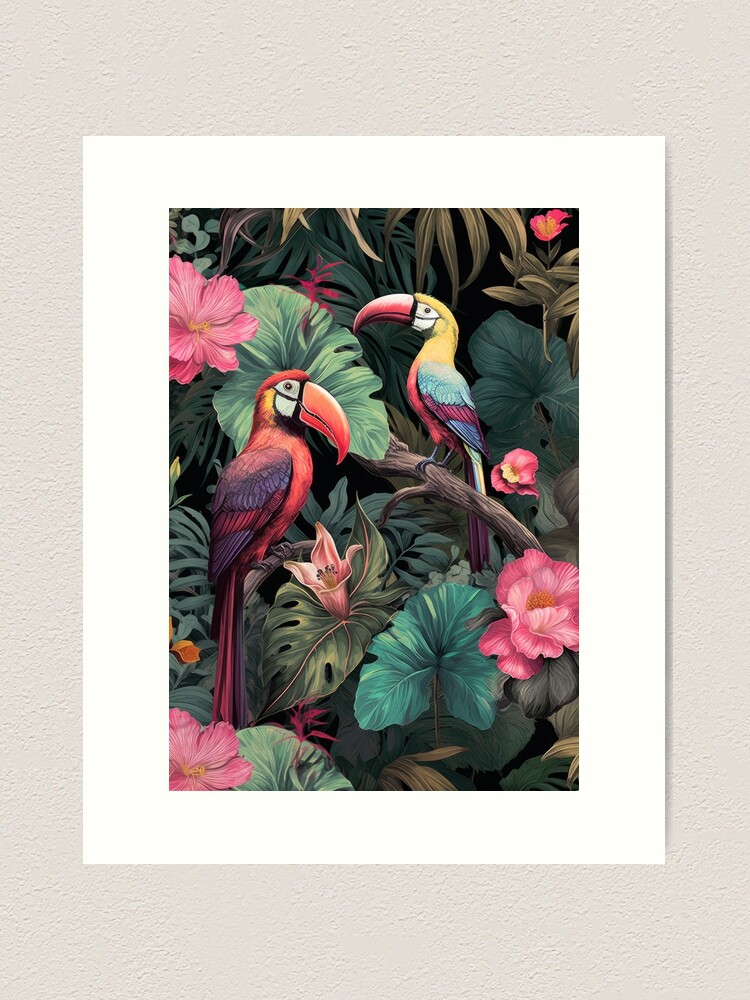 Retro Tucano Tropical Forest and flower | Art Print