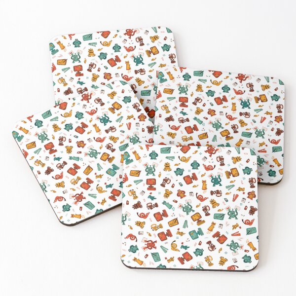 Item preview, Cute, Simple, Happy and Colorful Robots in green, orange, yellow and reddish colors on a light background designed and sold by Melissa Plugge-Dekker.