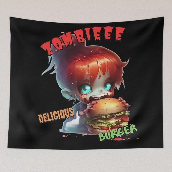 Item preview, Funny spooky Tiny girl zombie eat delicious burger  designed and sold by TomFrontierArt.