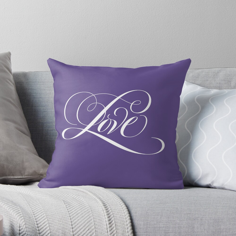 LOVE Calligraphy Script Lettering on Ultra Violet Purple - Color of the Year 2018 Throw Pillow