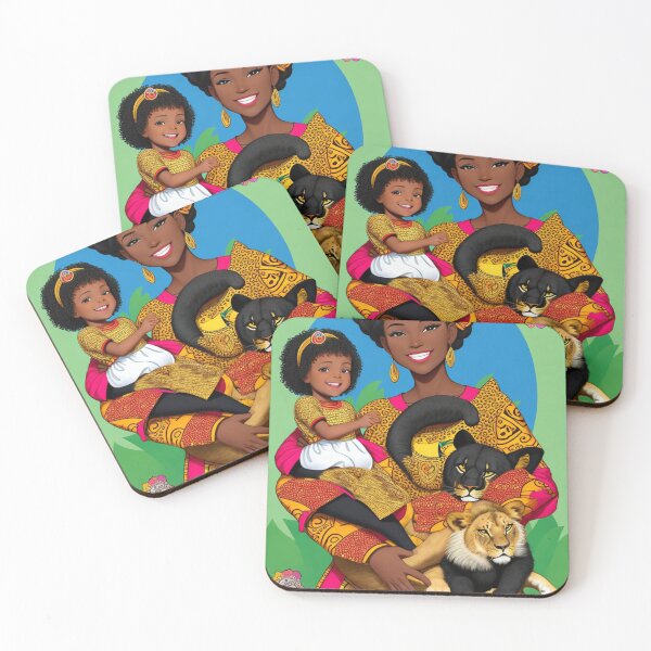 Item preview,  A Beautiful young Black African girl with her mother wearing a beautiful dress with lion cubs designed and sold by Vintage Designs +.