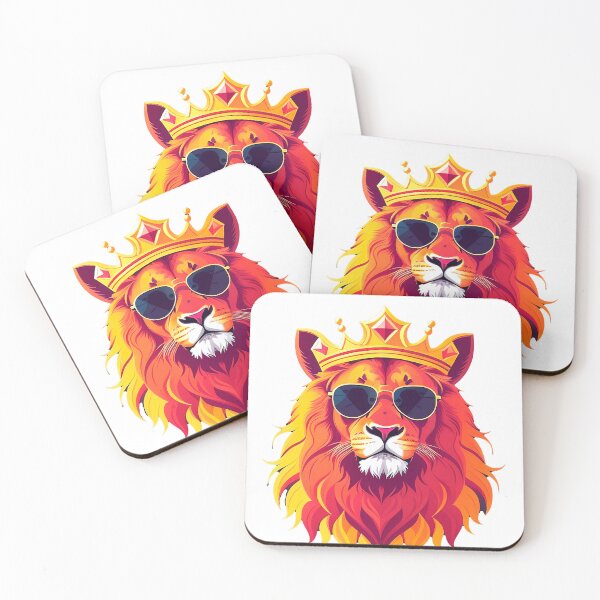 Item preview, Cool lion personage in sunglasses wearing a crown. Vibrant colors designed and sold by Harmonysens.