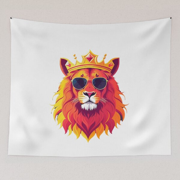 Item preview, Cool lion personage in sunglasses wearing a crown. Vibrant colors designed and sold by Harmonysens.
