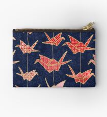 Red origami cranes on navy blue Zipper Pouch