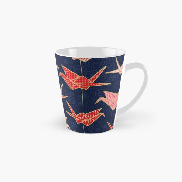 Red origami cranes on navy blue Tall Mug